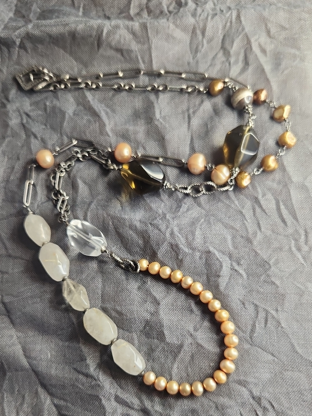 Silpada Retired Champagne Pearl And Quartz Sterling Silver Statement Necklace